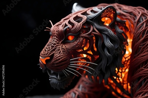 Tiger made with metal and volcanic lava