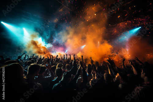 Concert crowd with colorful stage lights and confetti © The Picture House
