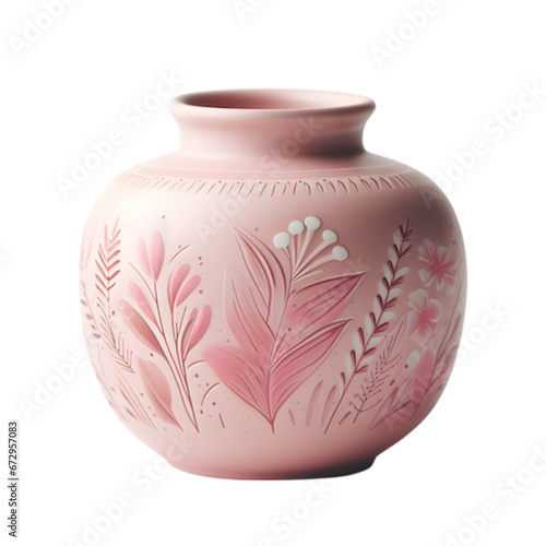 Pink Ceramic Vase IIllustration Art With a Transparent Background Generative AI