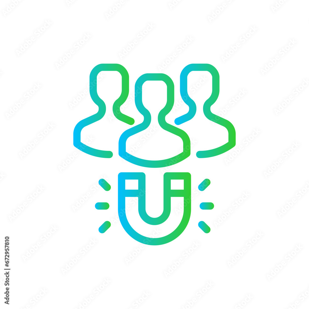 Magnet user marketing icon with blue and green gradient outline style. user, business, customer, marketing, magnet, social, client. Vector Illustration Magnet user marketing icon with blue and green gradient outline style. user, business, customer, marketing, magnet, social, client. Vector Illustration