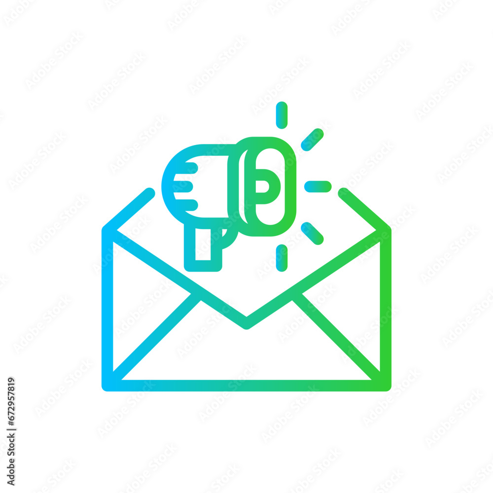 Mail marketing marketing icon with blue and green gradient outline style. mail, business, communication, marketing, email, letter, concept. Vector Illustration Mail marketing marketing icon with blue and green gradient outline style. mail, business, communication, marketing, email, letter, concept. Vector Illustration