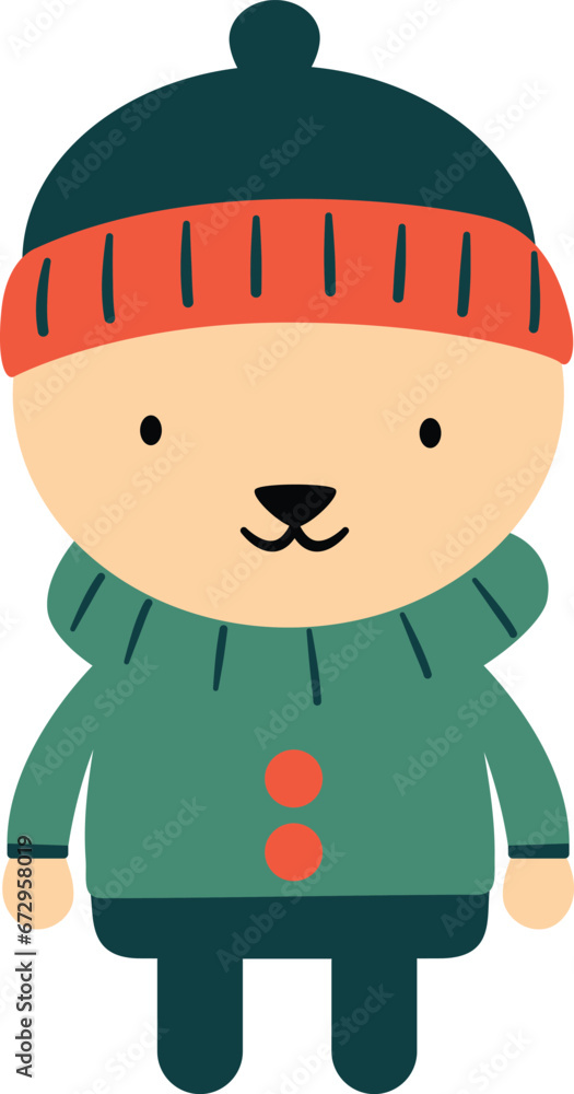 Naklejka premium Cute Winter Woodland Animals Illustration. Colourful Kids Seasonal Inspiration. Decorative element for planner, journal, sticker.