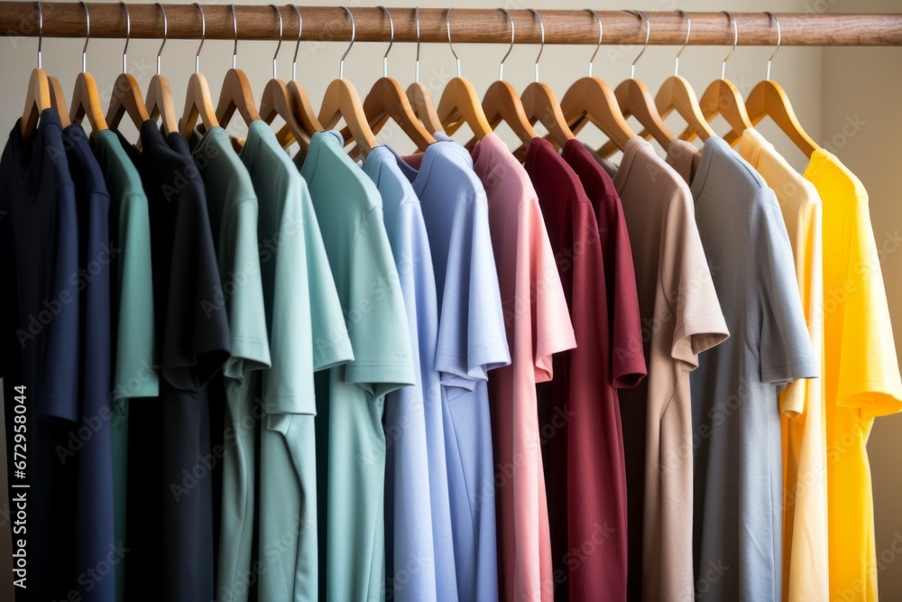 Collection of clothes. Sale and Black Friday concept. Background with selective focus and copy space Collection of clothes. Sale and Black Friday concept. Background with selective focus and copy space