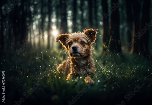Obraz na płótnie dog in the grass w salonie