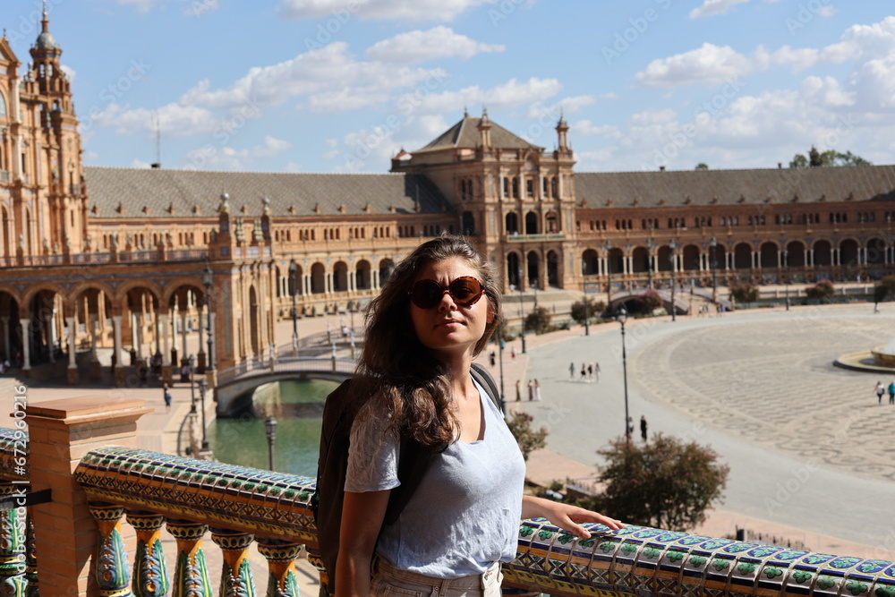 person in front of seville plaza de espana