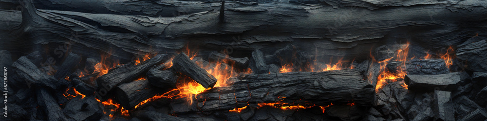 Glowing embers in dark charcoal Glowing embers in dark charcoal