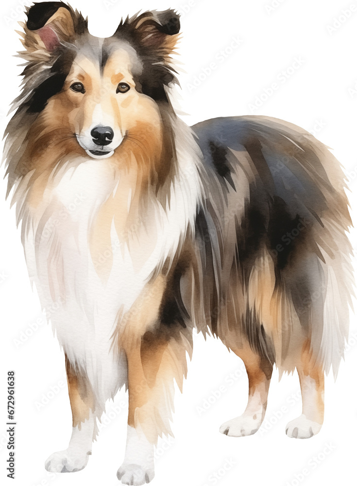 Shetland sheepdog watercolor illustration created with Generative AI technology Shetland sheepdog watercolor illustration created with Generative AI technology