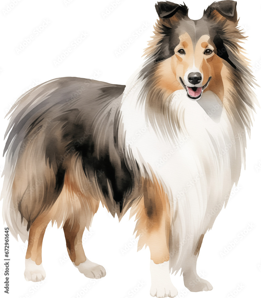 Shetland sheepdog watercolor illustration created with Generative AI technology Shetland sheepdog watercolor illustration created with Generative AI technology