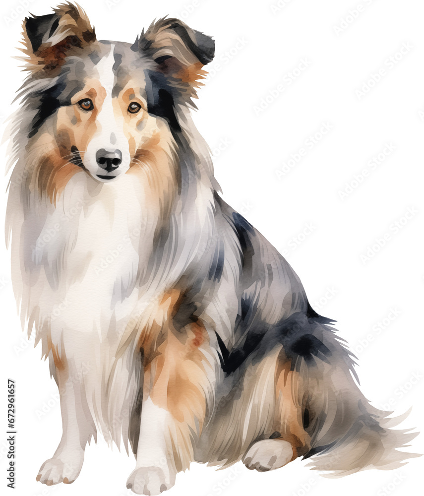 Shetland sheepdog watercolor illustration created with Generative AI technology
