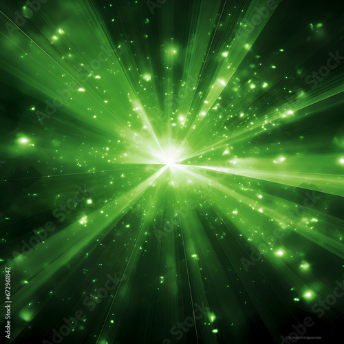 Abstract glowing green light with black background.  Generative ai.  © PixelHD