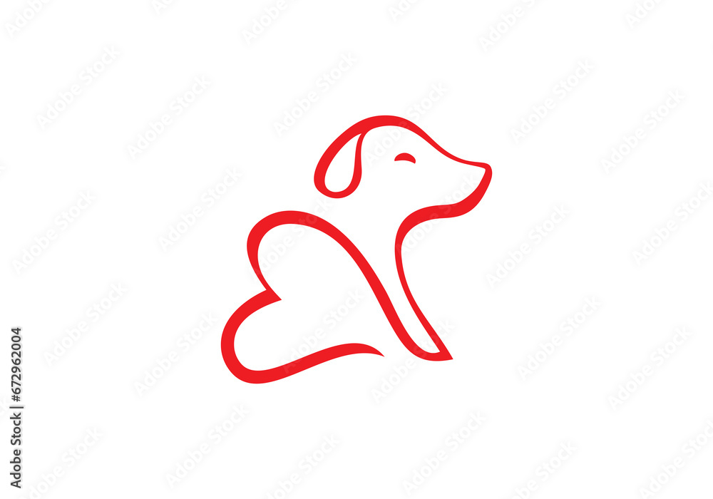 dog and love logo design. pet care white linear style concept element symbol vector illustration. dog and love logo design. pet care white linear style concept element symbol vector illustration.