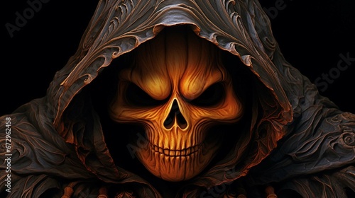 grim reaper pumpkin face artwork. generative ai
