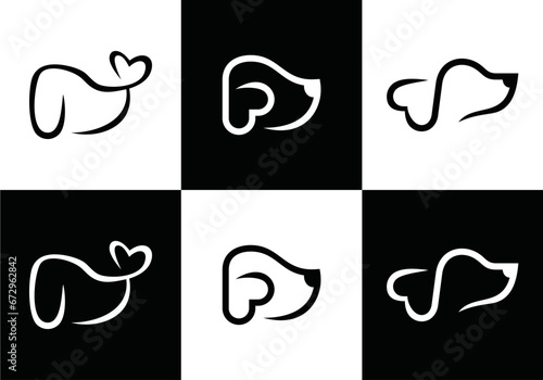 dog and love logo design. pet care linear style symbol vector illustration.	
