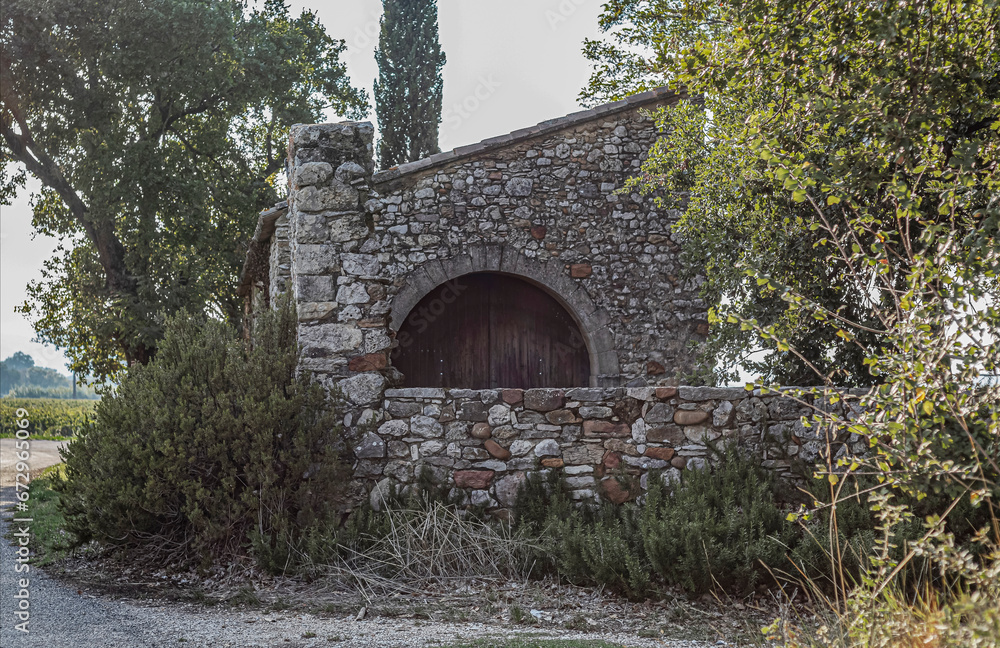 Ancient old stone barn amongst the vineyards
