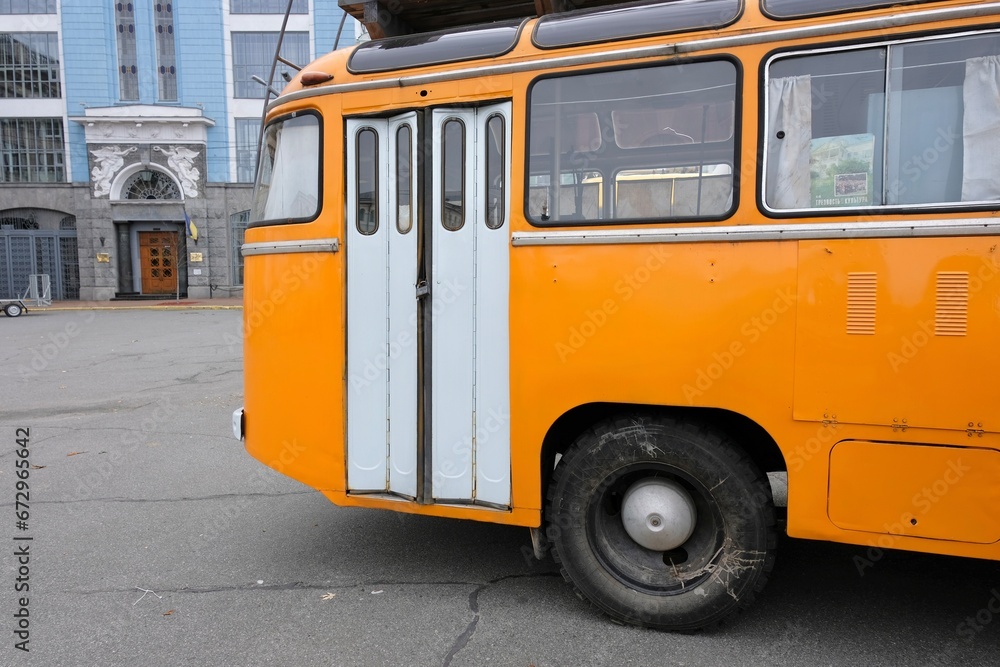 Rear doors of an old retro Soviet model bus
