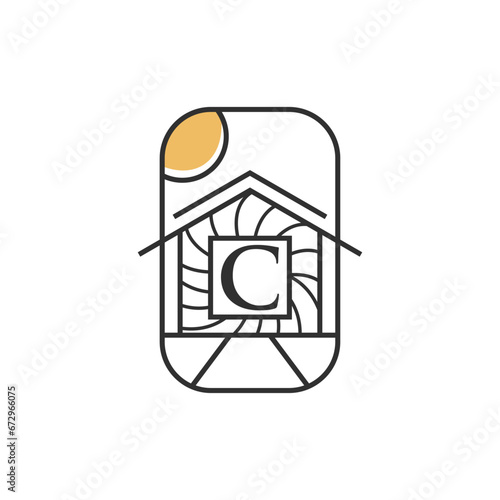 Letter C house minimal logo design