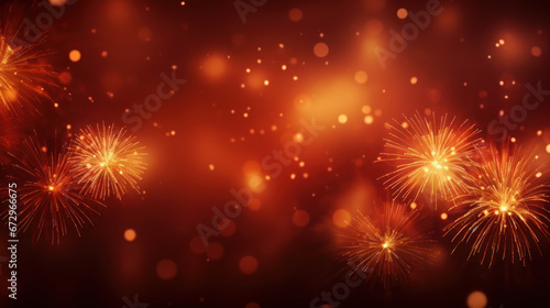 Maroon & Orange Fireworks Burst on Bokeh Background