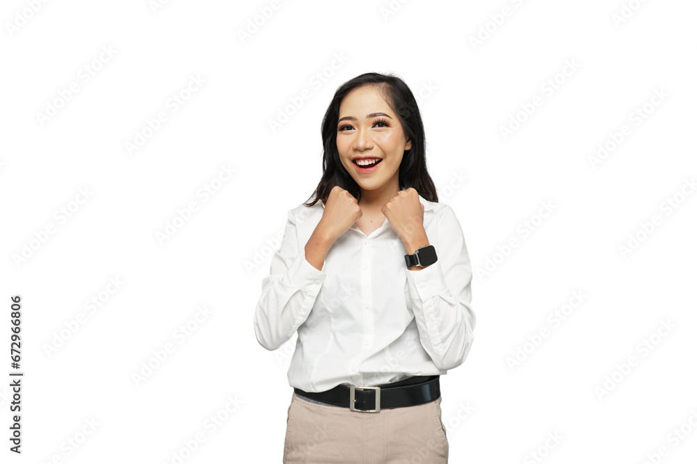 Beautiful Young Asian Businesswoman Excited Cutout Isolated Background Beautiful Young Asian Businesswoman Excited Cutout Isolated Background
