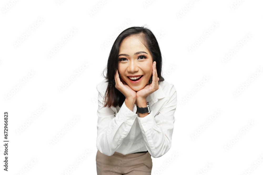 Beautiful Young Asian Businesswoman Excited Cutout Isolated Background Beautiful Young Asian Businesswoman Excited Cutout Isolated Background