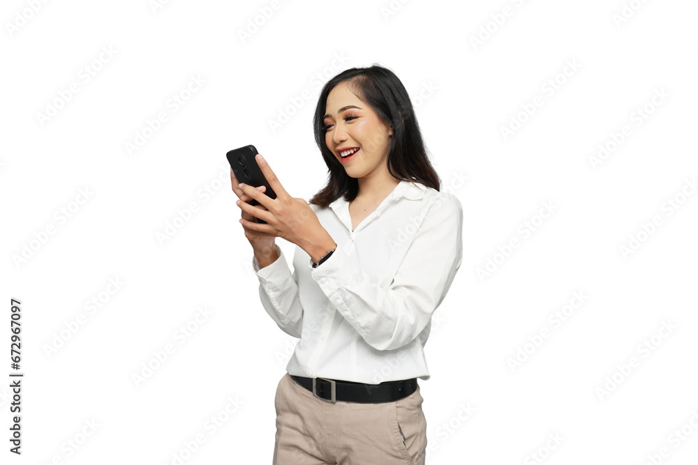 Beautiful Young Asian Businesswoman Excited Cutout Isolated Background Beautiful Young Asian Businesswoman Excited Cutout Isolated Background