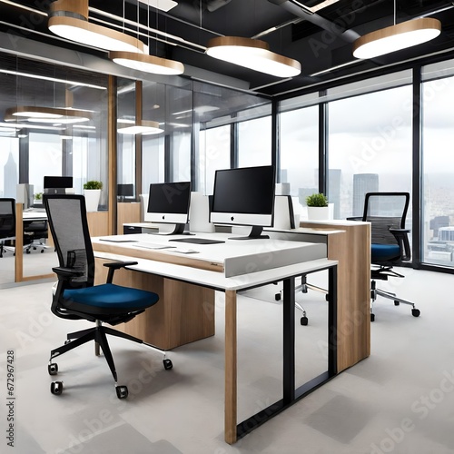 At the heart of this office space sits an exquisite chair, meticulously crafted for comfort and style. Its ergonomic design provides unparalleled support, ensuring long hours of work feel like a breez