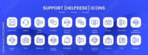 Support helpdesk icon collection with black filled line outline style. support, helpdesk, customer, business, collection, service, help. Vector Illustration