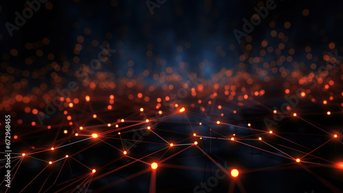 Dark Background with Connected Dots and Lines, Data Network Illustration