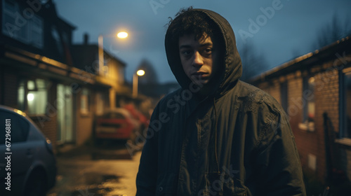 Young drug dealer or junior gang member in the night street