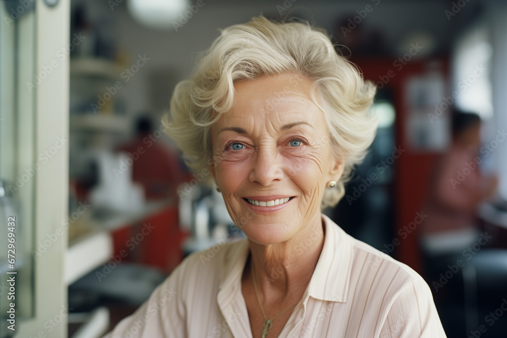 Portrait of Smiling Senior Woman Looking at Camera in Beauty Salon Portrait of Smiling Senior Woman Looking at Camera in Beauty Salon