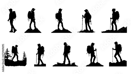 hiker mountain climber adventure silhouette for logo