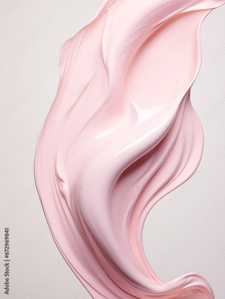 Abstract wavy cream wallpaper. Creative cosmetics banner.  Cosmetic smears of pink face cream silk or satin texture. Design for makeup magazine, grooming products, beauty salons.