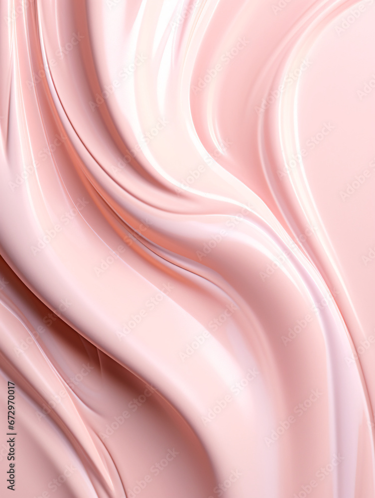 Cosmetic smears of pink face cream silk or satin texture. BB, CC skincare cosmetic product. Abstract waves of paint. Design for makeup magazine, grooming products, beauty salons. - obrazy, fototapety, plakaty 