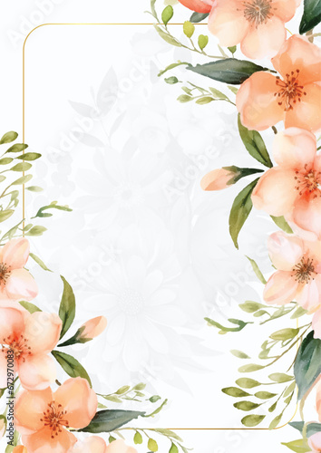 Peach and white vector frame with foliage pattern background with flora and flower