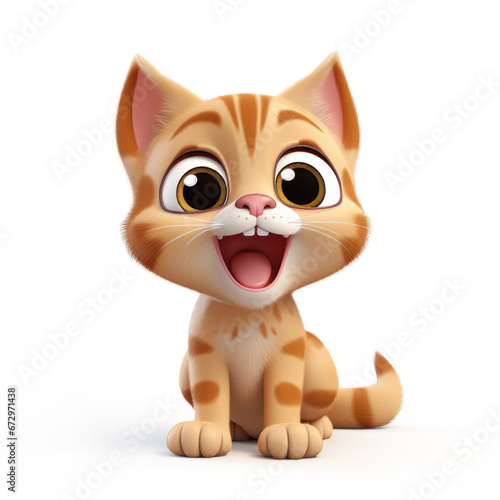 Cute Cartoon Tabby Cat Isolated On a White Background 
