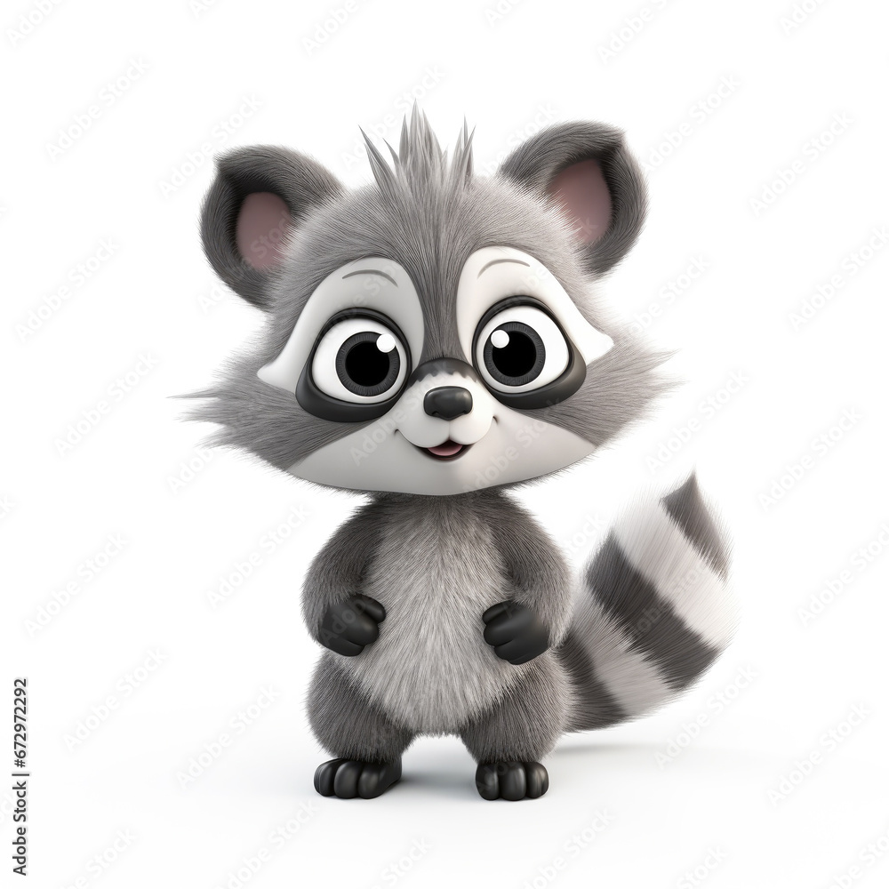 Cute Cartoon Raccoon Isolated On a White Background 