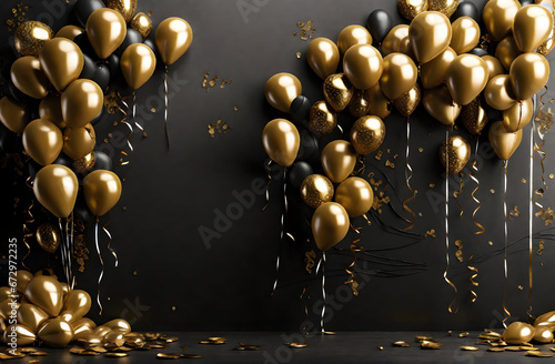 Glamorous Gold and Black Party Balloons,,, Elegant Celebration with Gold and Black Balloons