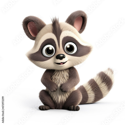 Cute Cartoon Raccoon Isolated On a White Background 