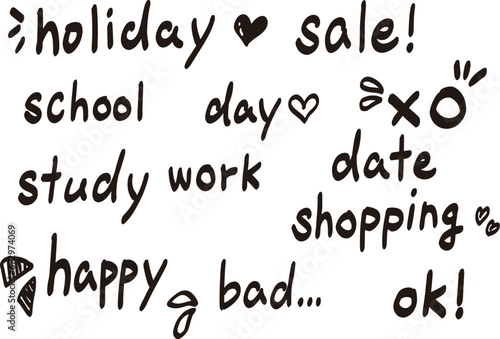 手帳のスケジュールなど英字　モノクロ
