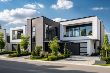 Modern architecture in town house. Modern residential buildings in the green area. Generative AI
