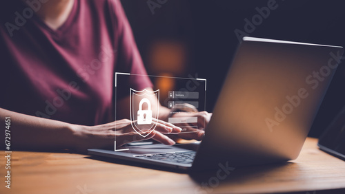 cybersecurity concept, user privacy security and encryption, secure internet access Future technology and cybernetics,  internet security, screen with padlock. photo