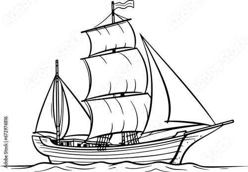 Vintage sailing boat sketch drawing