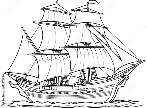 Vintage sailing boat sketch drawing