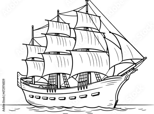 Vintage sailing boat sketch drawing