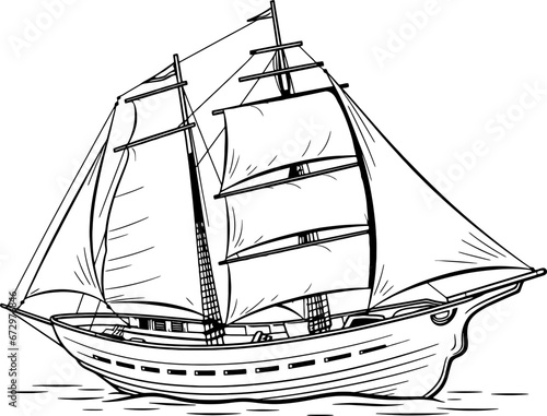 Vintage sailing boat sketch drawing