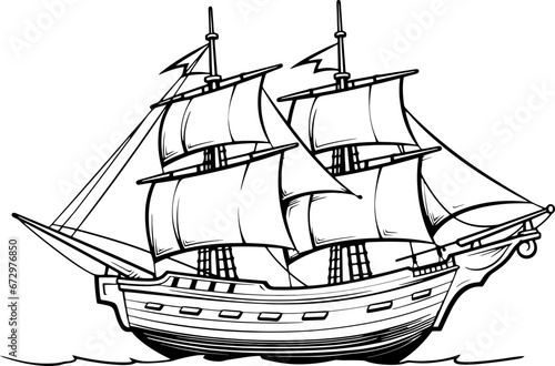 Vintage sailing boat sketch drawing