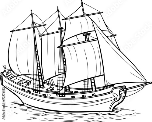 Vintage sailing boat sketch drawing