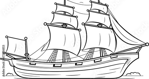 Vintage sailing boat sketch drawing