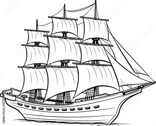 Vintage sailing boat sketch drawing