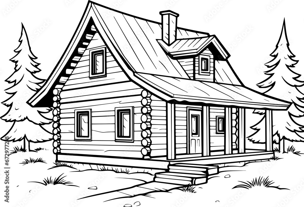 Wooden log house drawing
