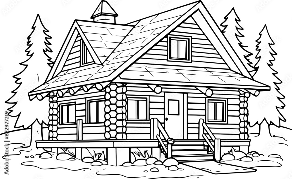 Wooden log house drawing Wooden log house drawing
